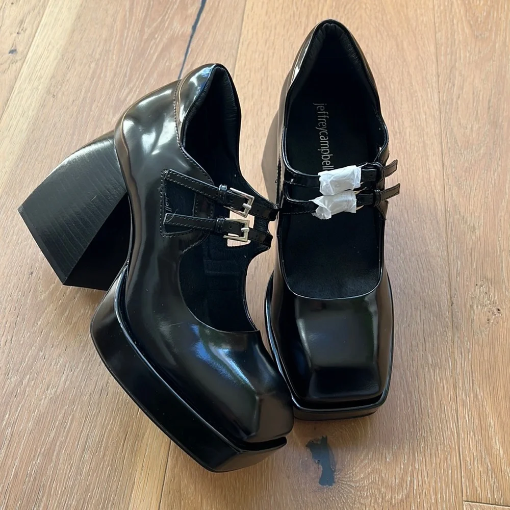 NIB💥 JEFFREY CAMPBELL Double Strap Mary Jane Platform Pump Block Heel- Size 7 - Picture 12 of 16